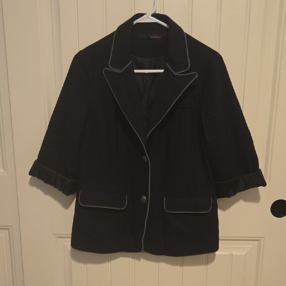 Elegant Black Blazer with White Trim